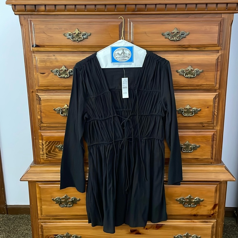 J Crew Tiered Tie-front Beach Dress in Black size XS